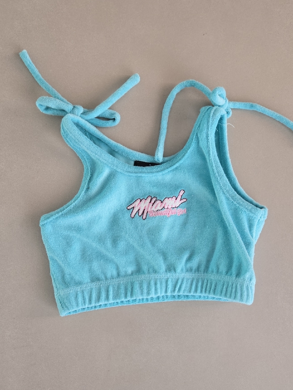 Noizz Kids Aqua Terry Crop Tank With Pink Embroidered Logo Size 5-6Y